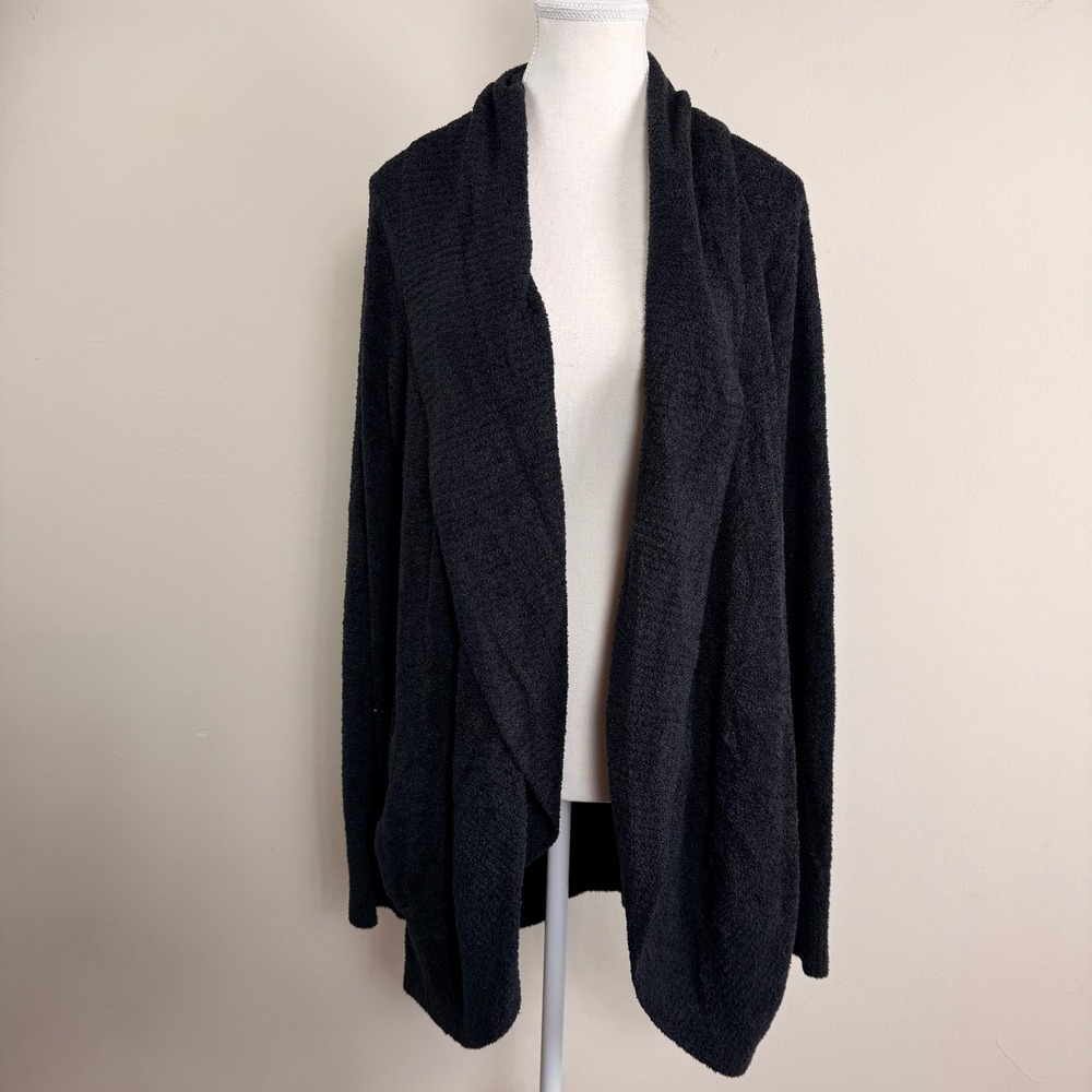 Barefoot‎ Dreams CozyChic Lite Open Front Draped Cardigan Carbon Black L/XL